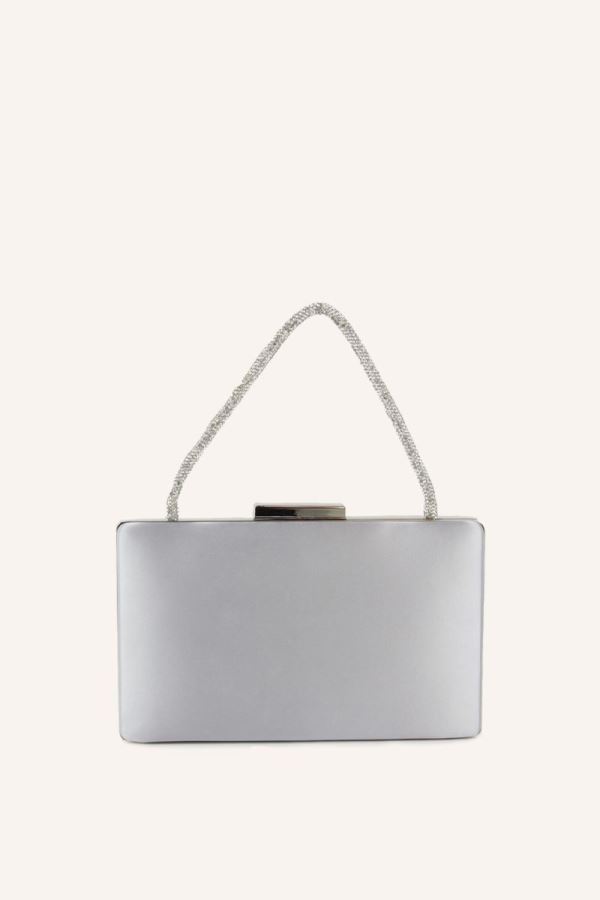 Gümüş Saten Kare Abiye Çanta