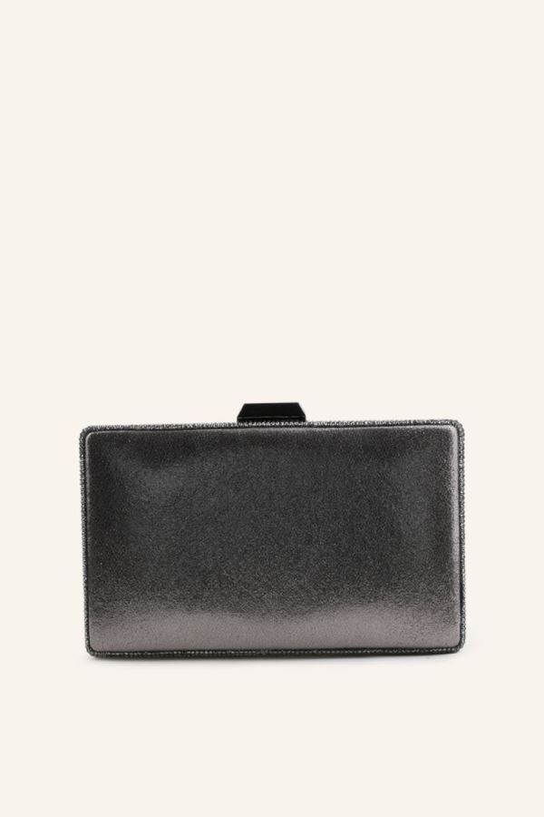 Antrasit Sıvama Kare Taşlı Abiye Çanta