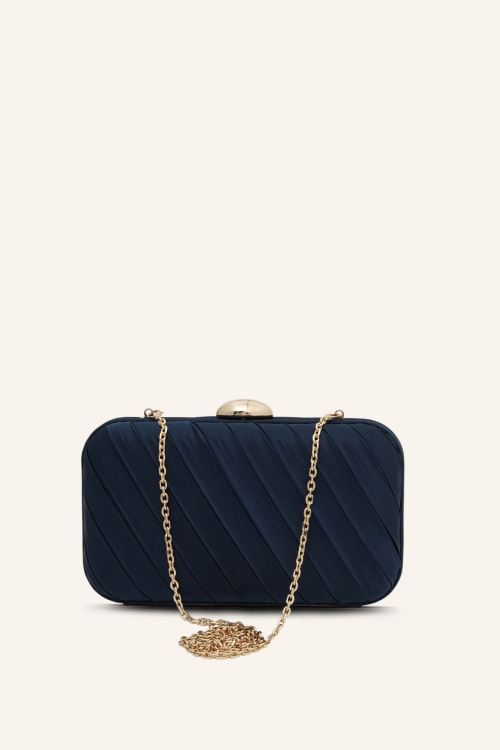 Lacivert Saten Luna Pliseli Abiye Çanta