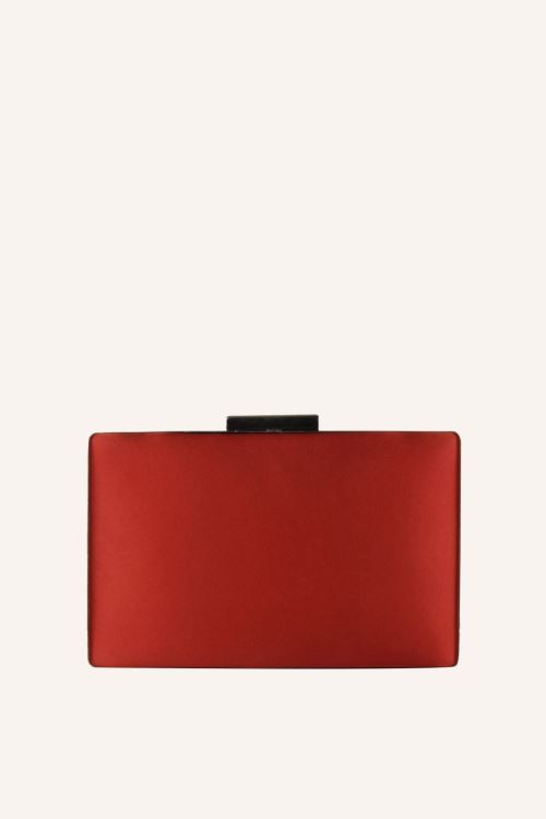 Kırmızı Saten Kare Düz Abiye Çanta