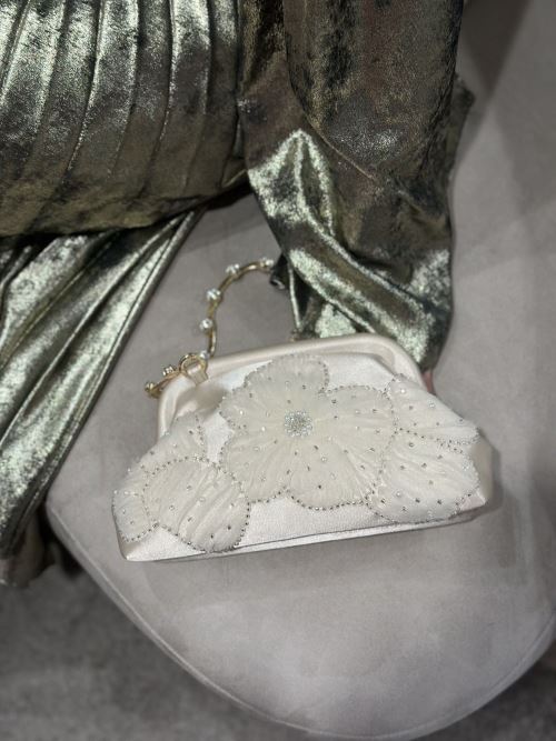 Şampanya Saten Roza Abiye Çanta 