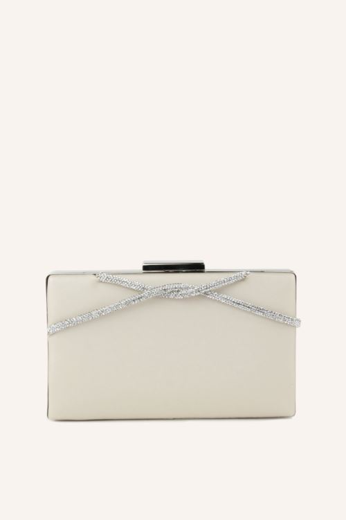 Şampanya Saten Taşlı Kare Abiye Çanta