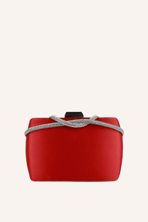 Kırmızı Saten Taşlı Oval Abiye Çanta