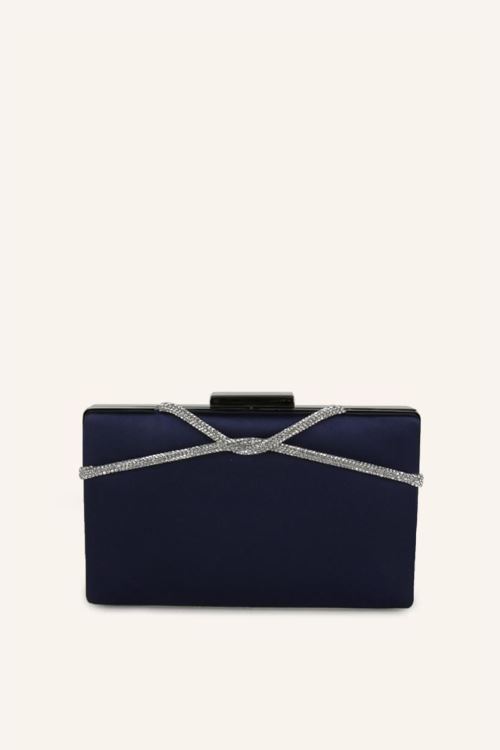 Lacivert Saten Taşlı Kare Abiye Çanta