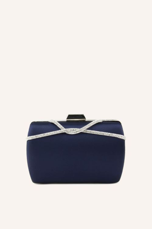 Lacivert Saten Taşlı Oval Abiye Çanta