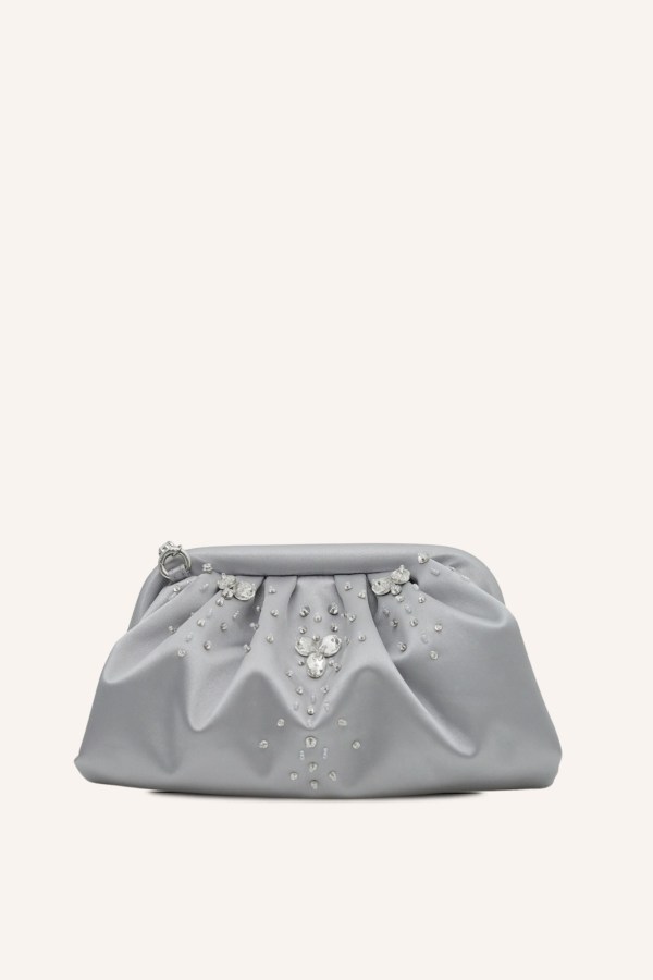 Gümüş Saten Tiara Abiye Çanta 