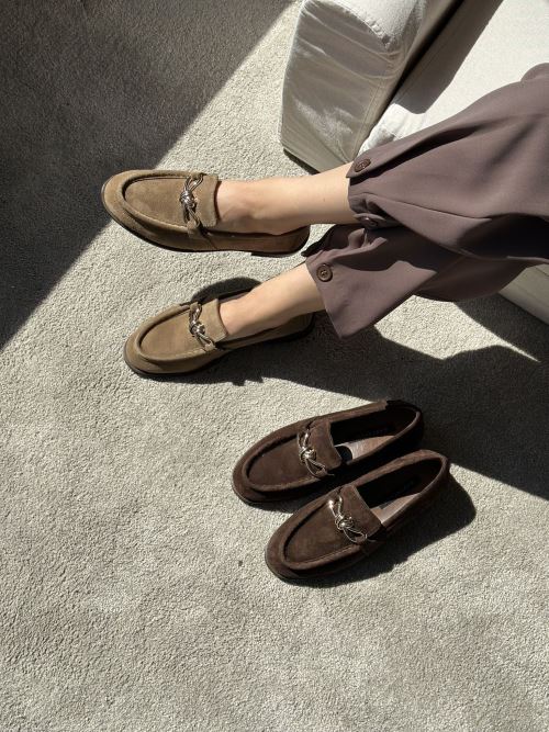 Olive Süet Düğümlü Deri Loafer 