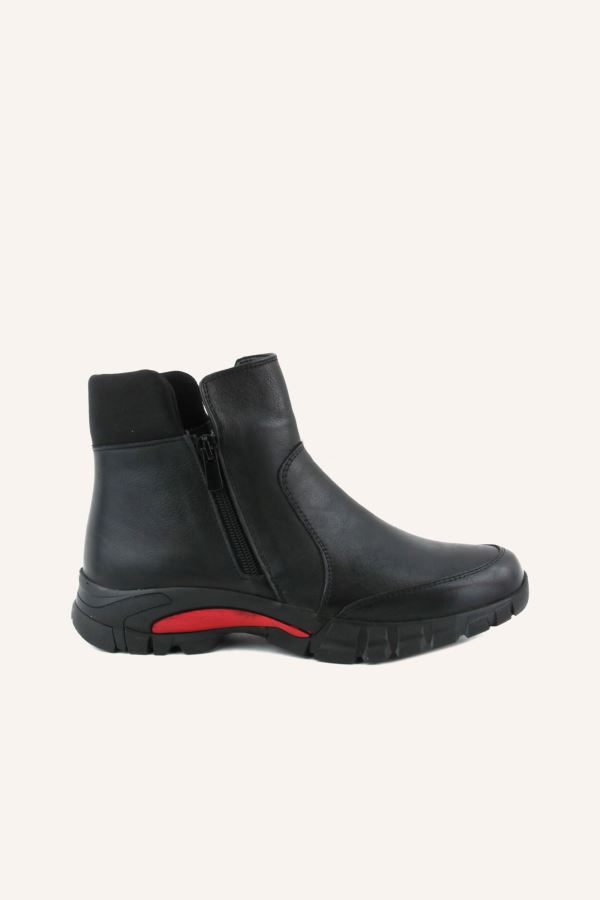 Siyah Fermuarlı Deri Bot 