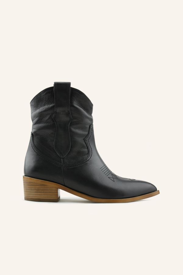 Siyah Texas Topuklu Deri Bot