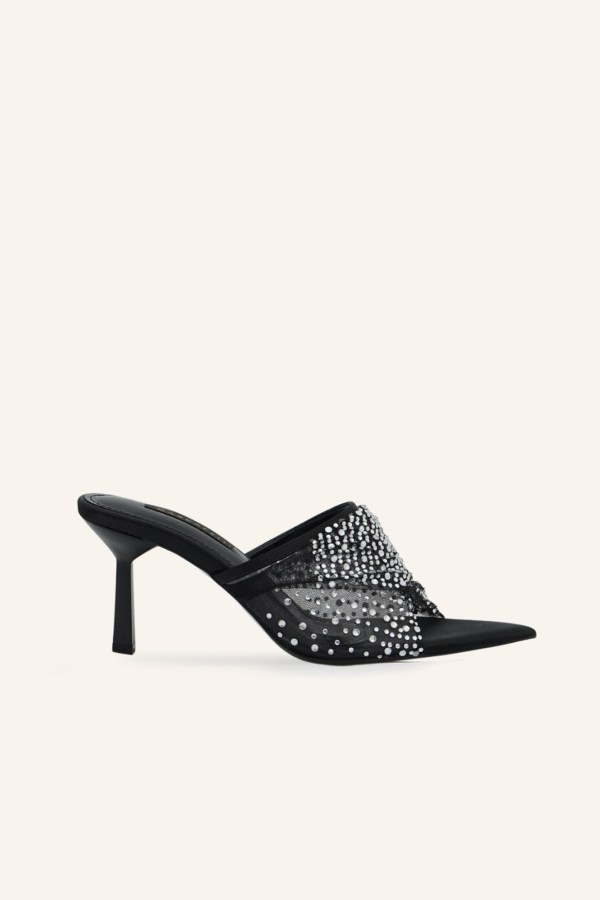 Siyah Saten Mio Kısa Topuklu Terlik 