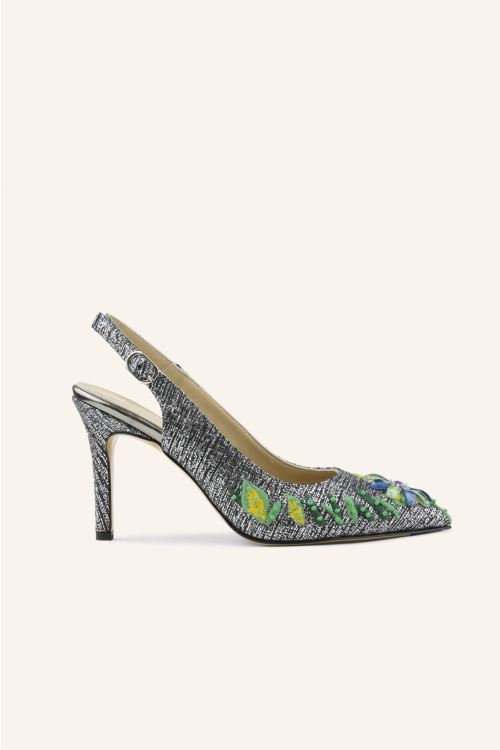 Antrasit Flower Topuklu Ayakkabı