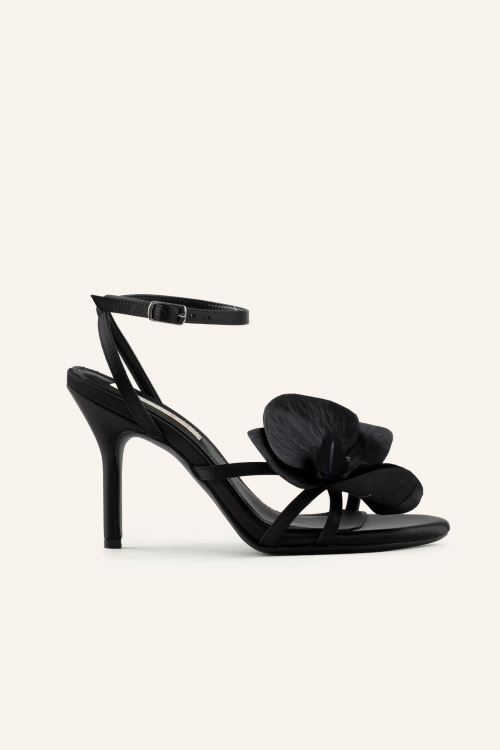 Siyah Saten Florence Topuklu Sandalet