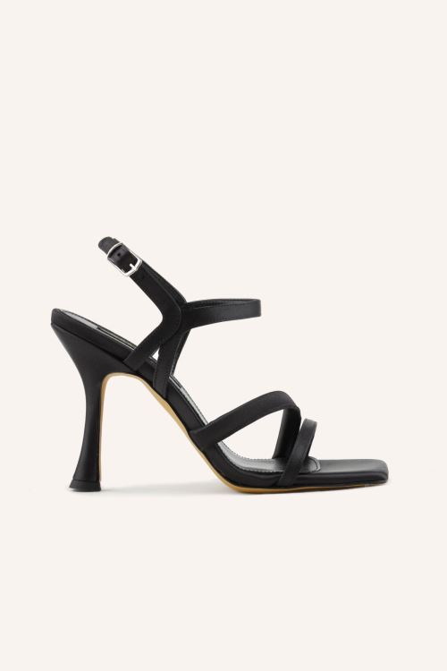 Siyah Saten Karoline Topuklu Sandalet