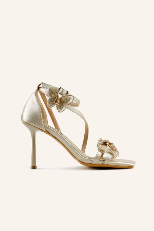 Şampanya Saten Leila İnce Topuk Sandalet