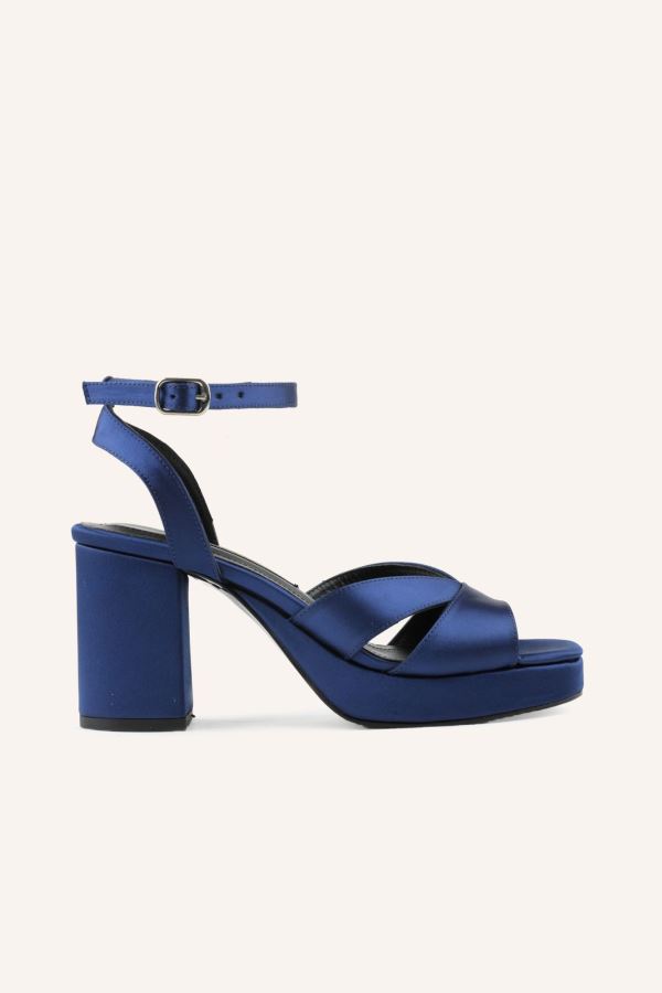 Lacivert Saten Lily Topuklu Ayakkabı