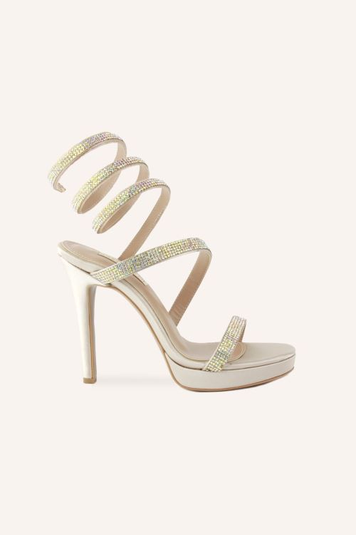 Şampanya Makaron Platform Topuklu Sandalet