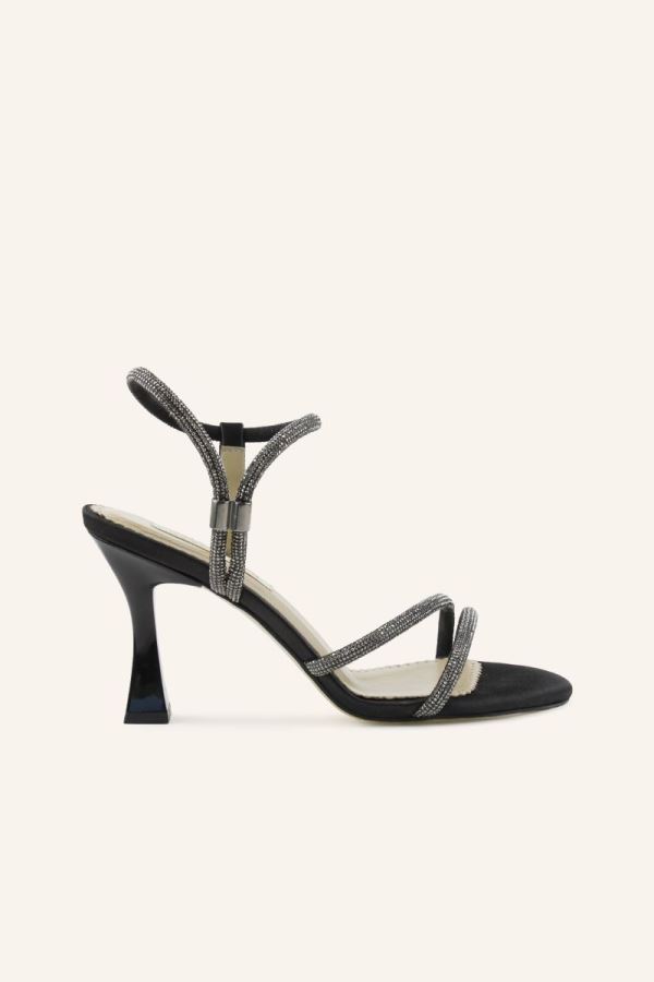 Siyah Saten Manila Mini Topuklu Sandalet