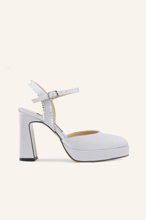 Gümüş Saten Pedro Topuklu Ayakkabı