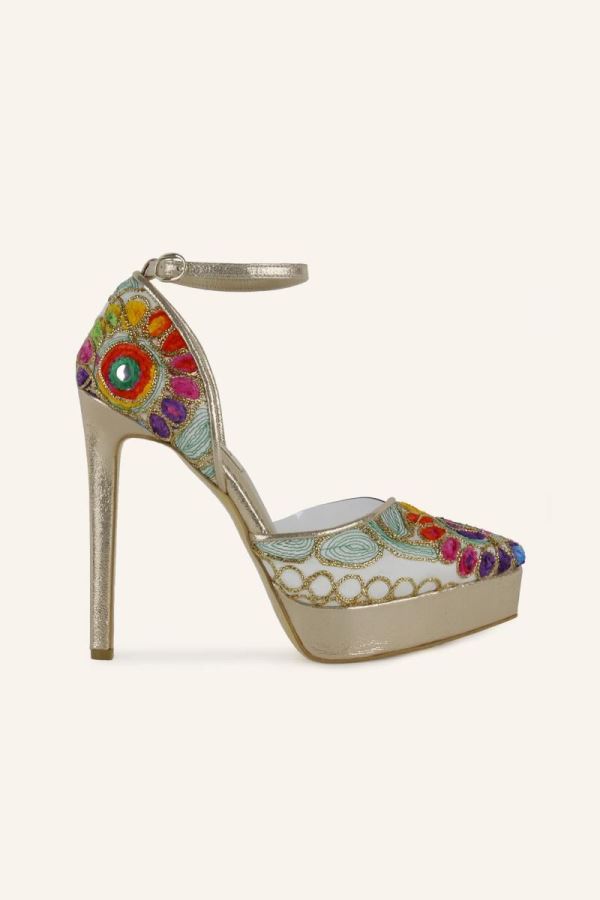 Bej Saten Platform Topuklu Nüans Ayakkabı