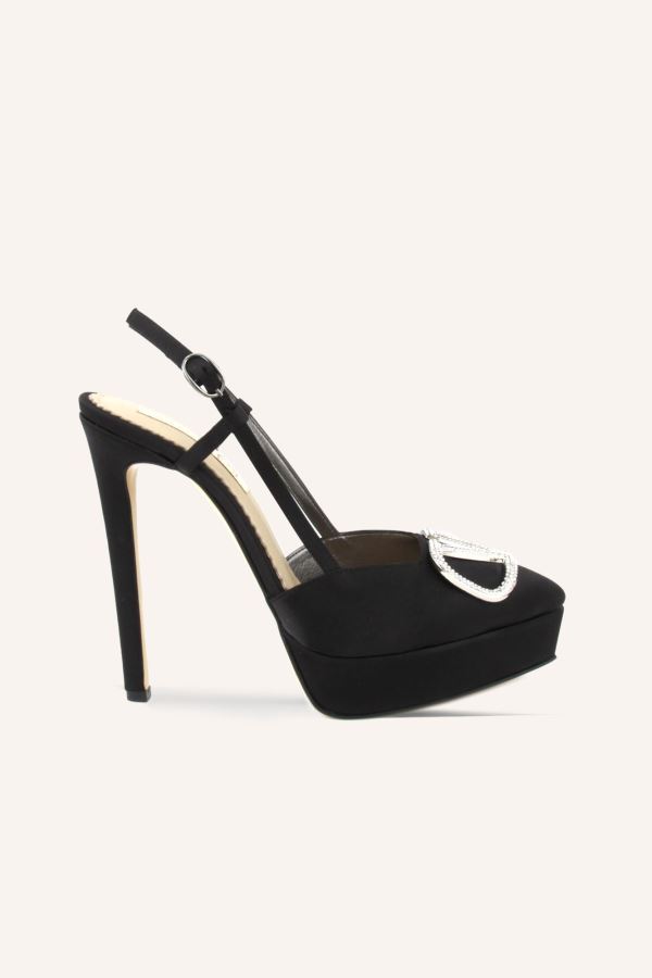Siyah Saten Rahaf Platform Topuklu Ayakkabı