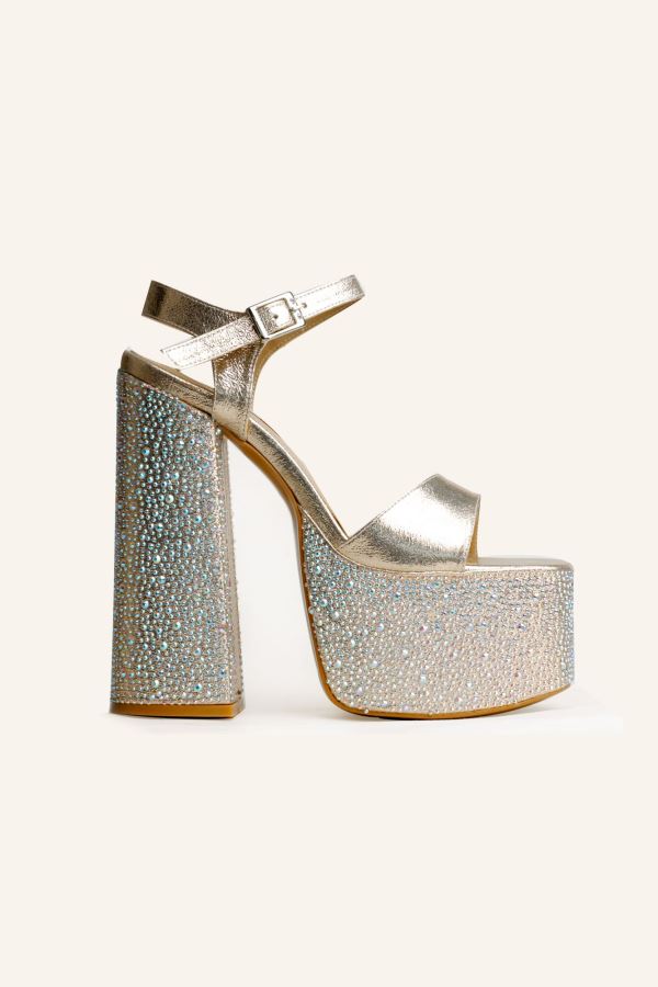 Altın Serene Yüksek Platform Topuklu Sandalet