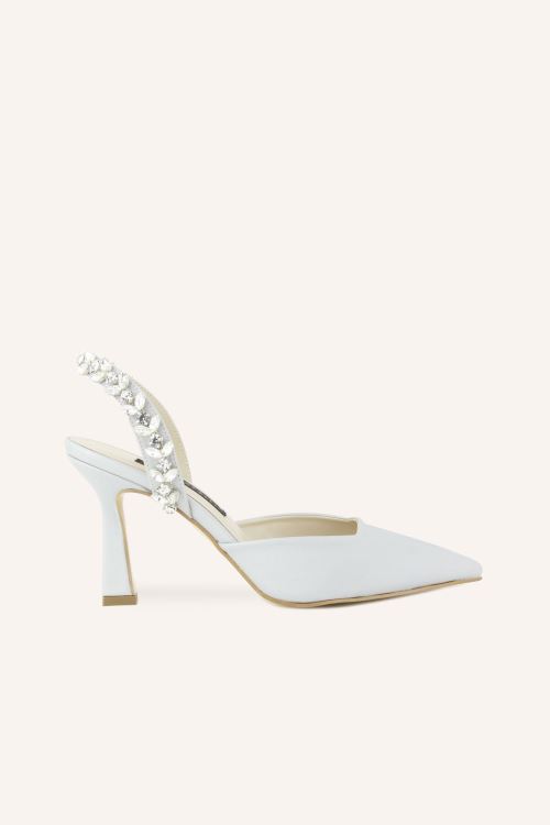 Gümüş Saten Nova Kalın Topuklu Ayakkabı