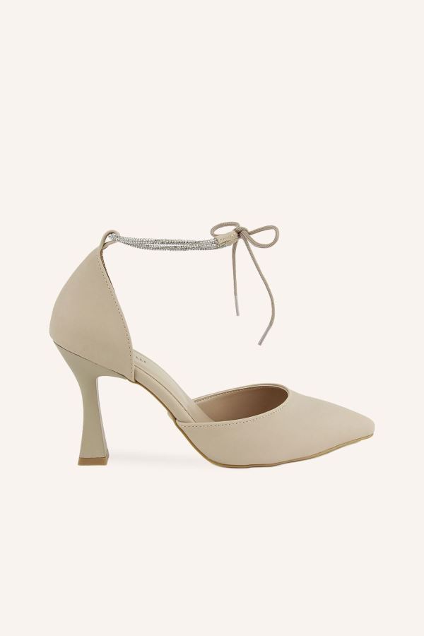 Şampanya Saten Elisya Topuklu Ayakkabı