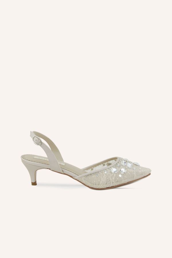 Şampanya Saten Tiara Topuklu Ayakkabı