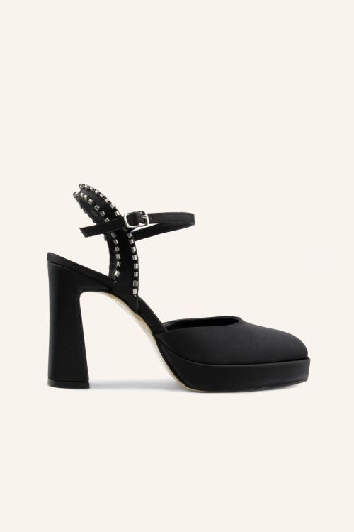 Siyah Saten Pedro Topuklu Ayakkabı