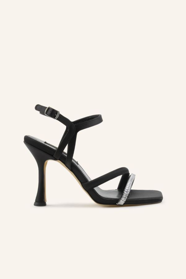 Siyah Saten Caroline Topuklu Sandalet