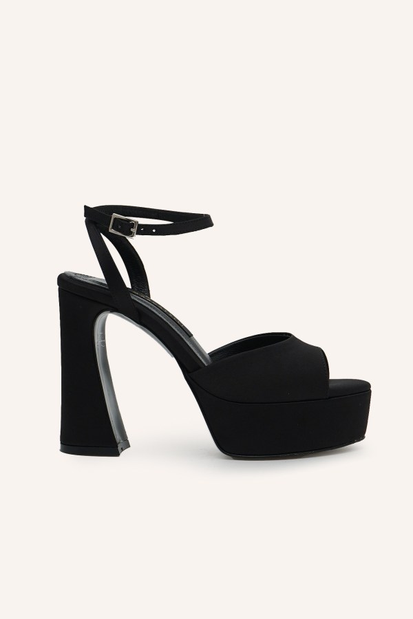 Siyah Saten Aylaa Platform Ayakkabı 