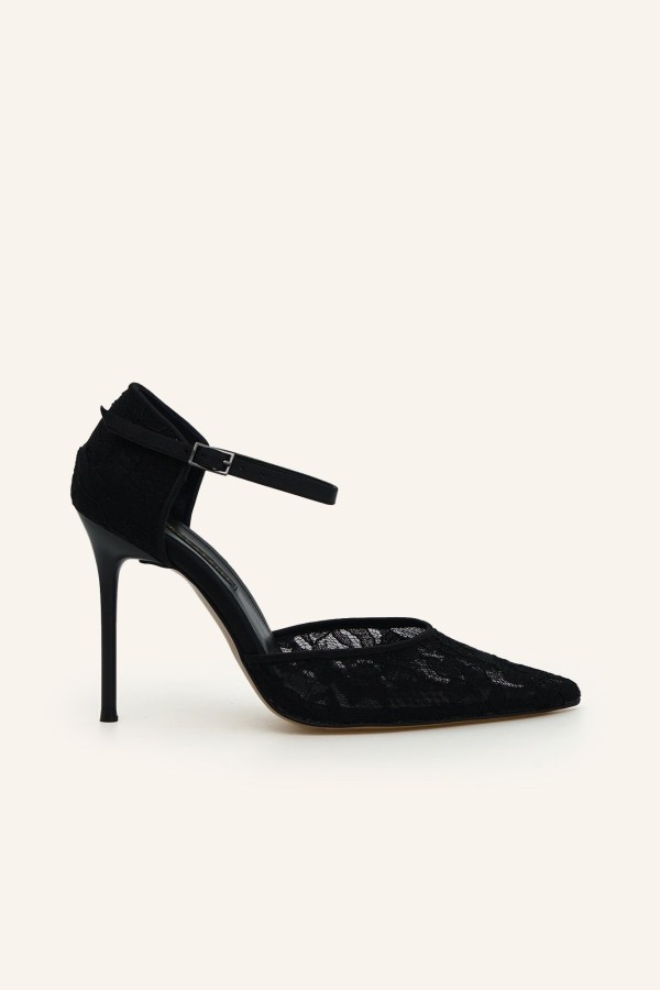 Siyah Dantel Cindie Topuklu Ayakkabı 
