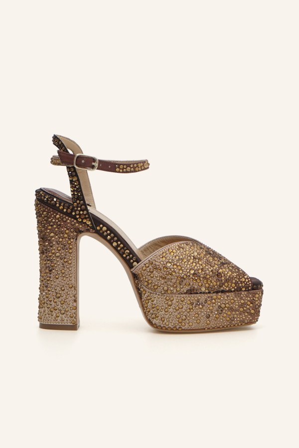Bronz Saten Dream Platform Topuklu Ayakkabı 