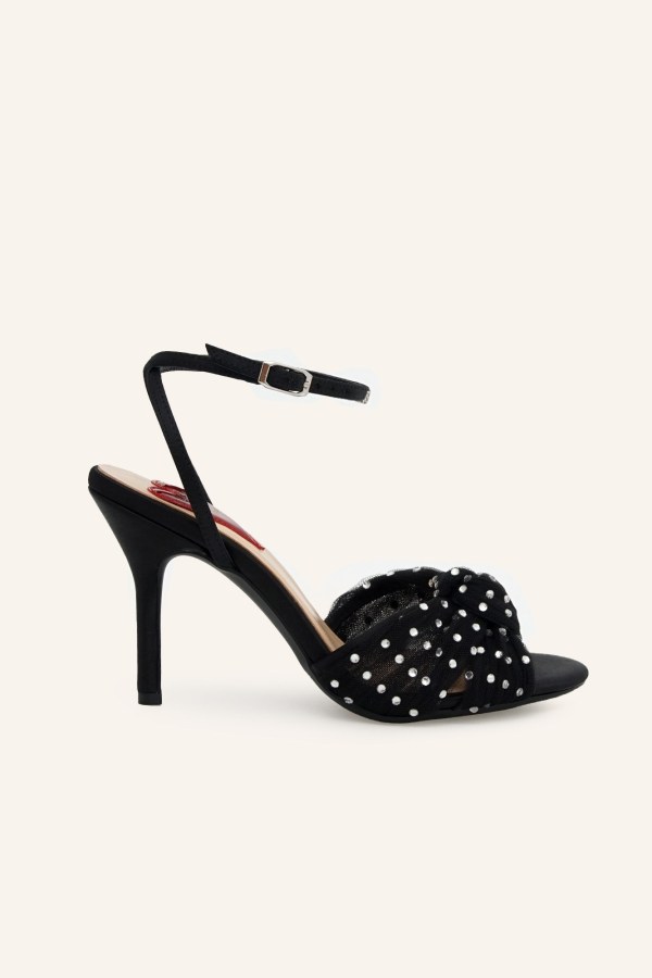 Siyah Saten Naz Topuklu Sandalet