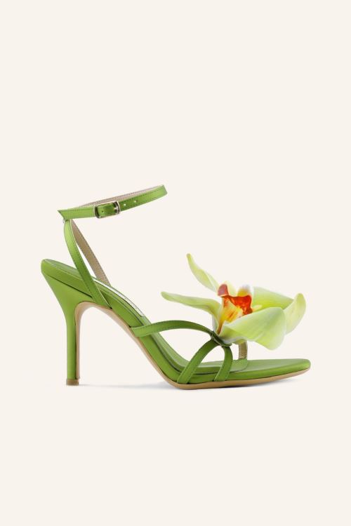 Yeşil Saten Florence Topuklu Sandalet