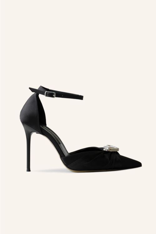 Siyah Saten Olivia Stiletto Ayakkabı