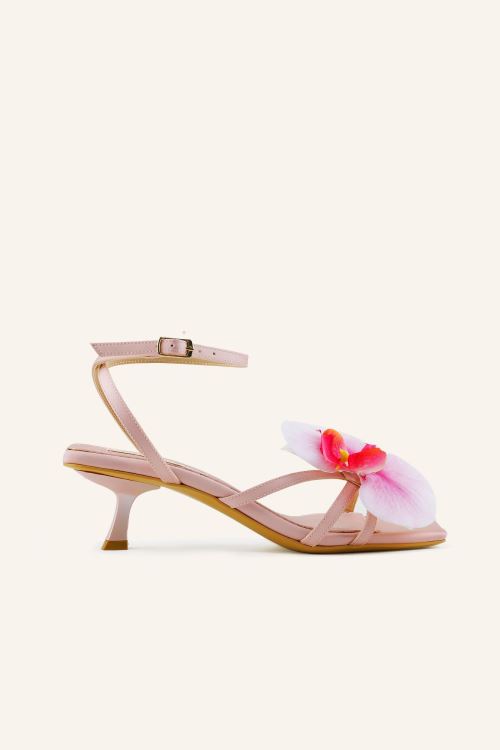 Pudra Saten Florence Mini Topuklu Sandalet