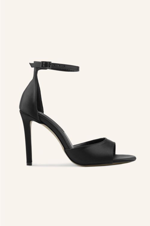 Siyah Saten Leroy Tek Bant Topuklu Sandalet 