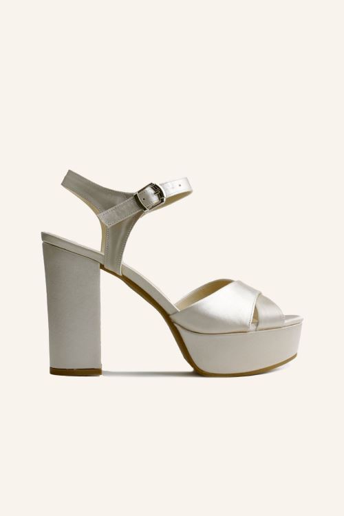 Şampanya Saten Lindon Platform Topuklu Sandalet