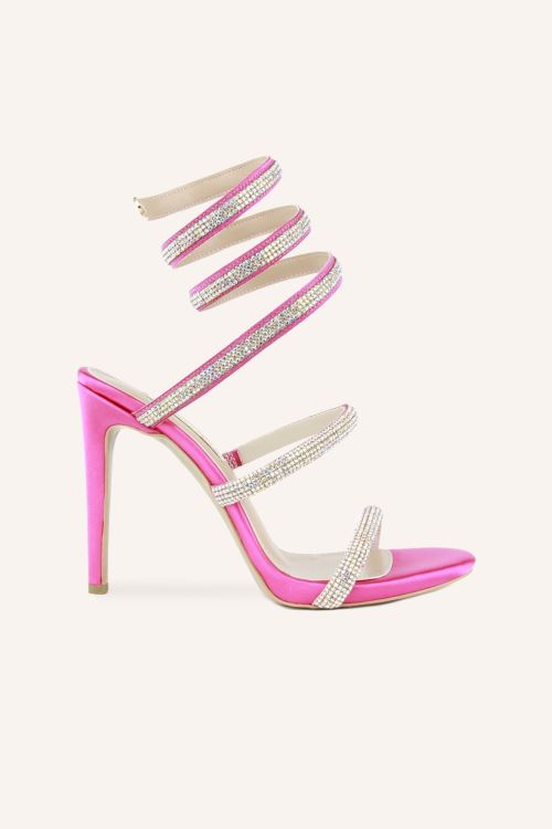 Fuşya Saten Makaron Yüksek Topuklu Ayakkabı