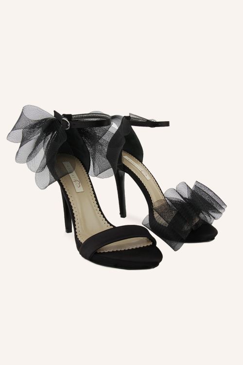 Siyah Saten Minami Topuklu Ayakkabısı