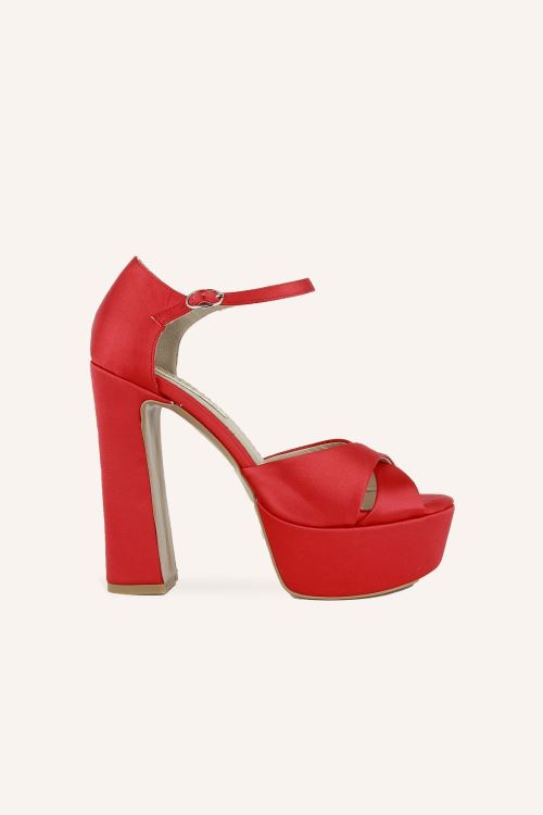 Kırmızı Saten Le Marais Platform Topuklu Sandalet