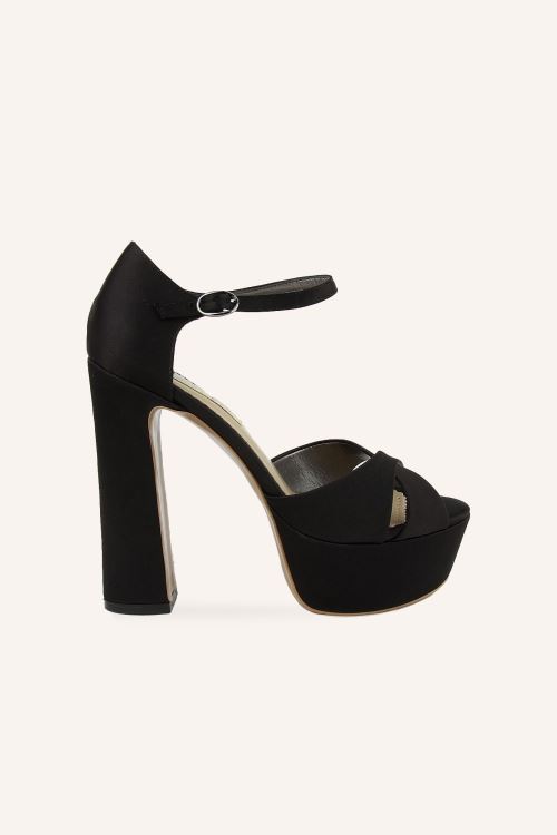 Siyah Saten Le Marais Platform Topuklu Sandalet