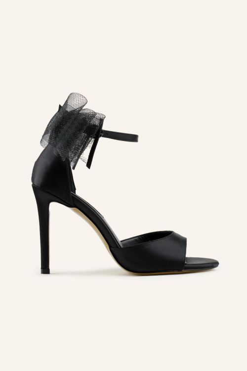 Siyah Saten Selene Topuklu Sandalet