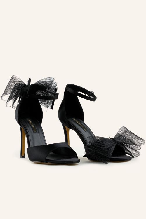 Siyah Saten Selene Topuklu Sandalet