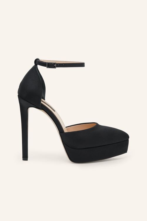 Siyah Saten Davin Platform Topuklu Ayakkabı