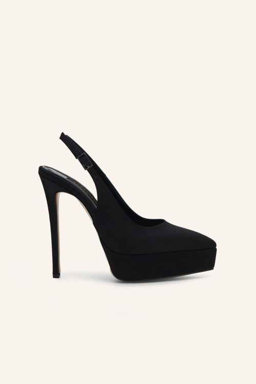 Siyah Saten Davina Platform Topuklu Ayakkabı 