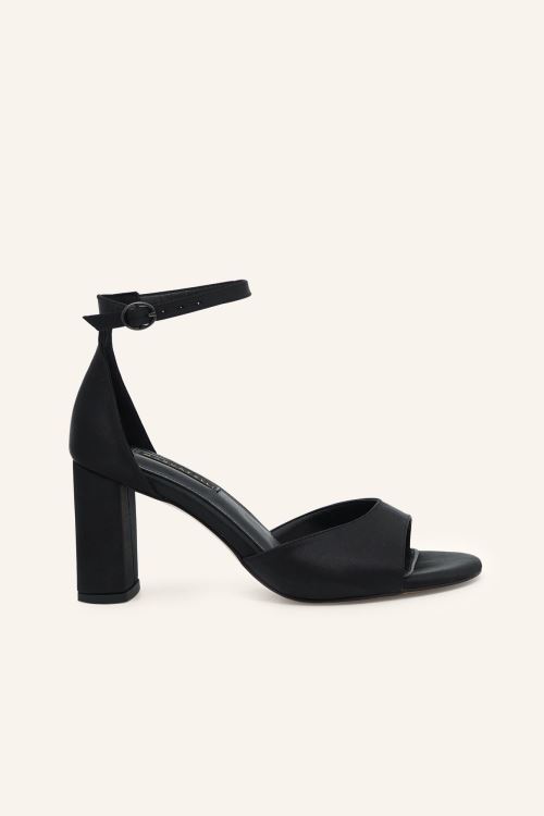 Siyah Saten Fiona Topuklu Sandalet