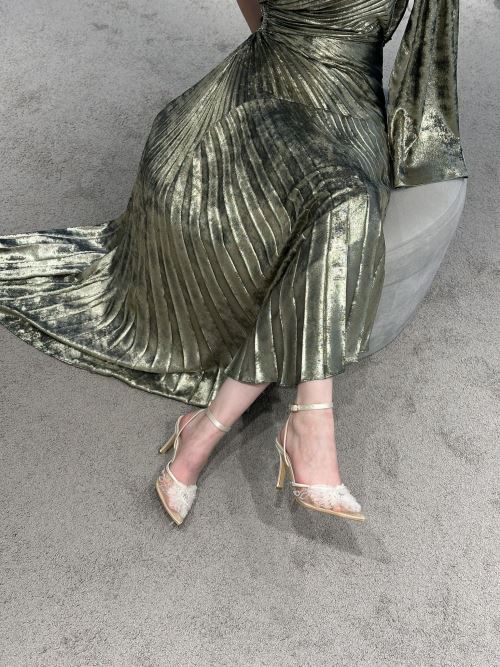 Şampanya Saten Roza Topuklu Ayakkabı