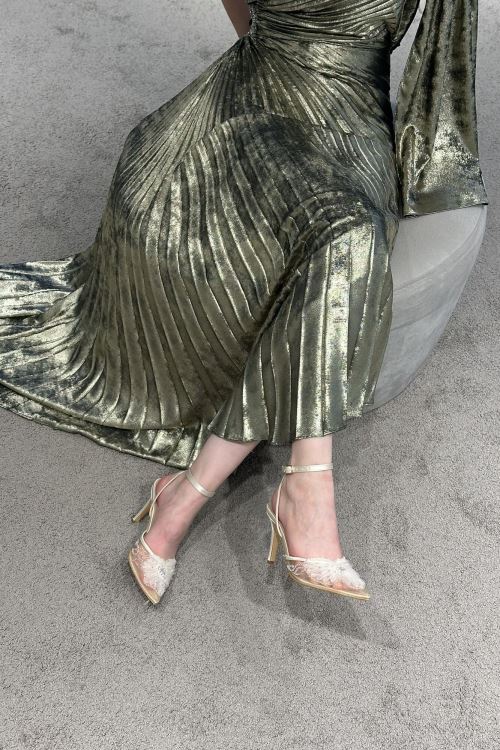 Şampanya Saten Roza Topuklu Ayakkabı